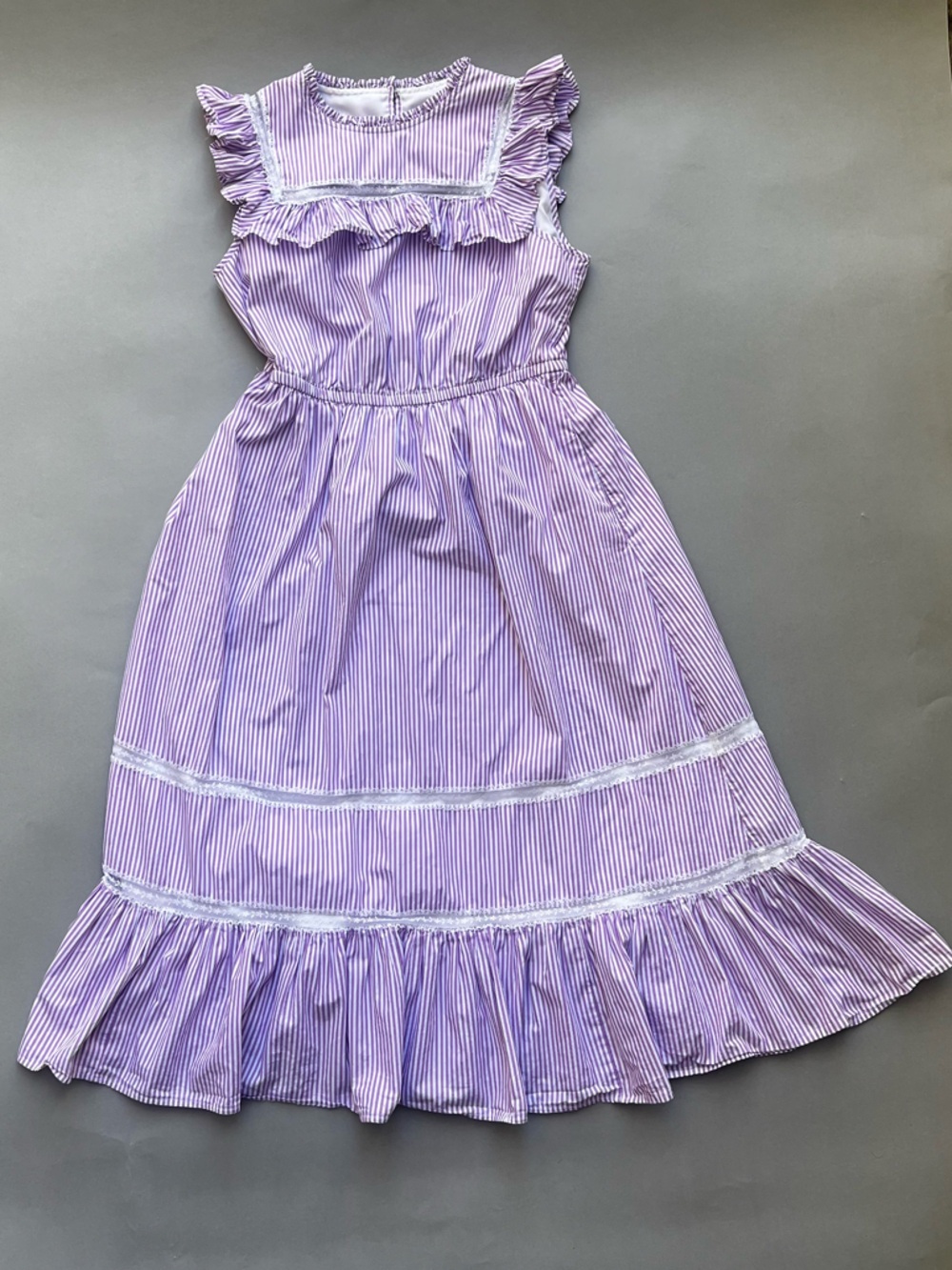 Cottagecore J.Crew 100% Cotton Lavender and White Striped Ruffle Dress